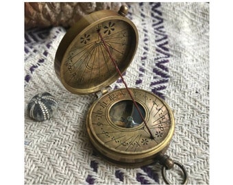 Brass Pocket Compass With Sundial |  Handmade Compass | Nautical Compass |Heavy Duty Thread Sundial |Best Gift For Him | Gift For Her