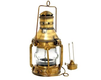 Olielantaarn nautisch anker 12 inch messing koper, decor mariene lamp, vintage maritieme lantaarn, cadeau-idee kust