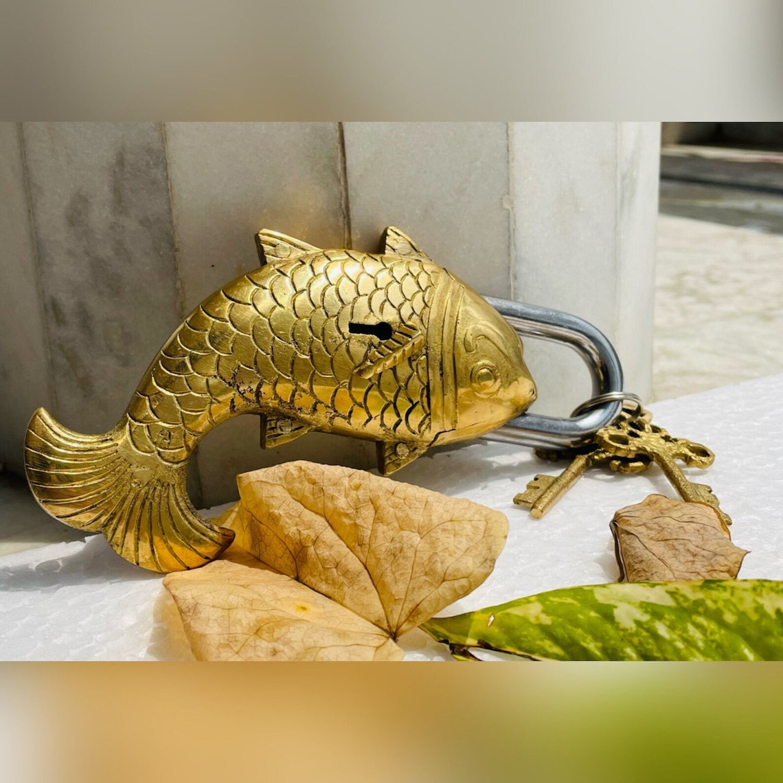 Vintage Brass Fish Lock With Keys – Indian Temple Padlock, Home Decor ...