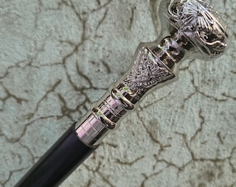 Vintage Solid Silver & Brass Handle Walking Stick: Antique Victorian Cane