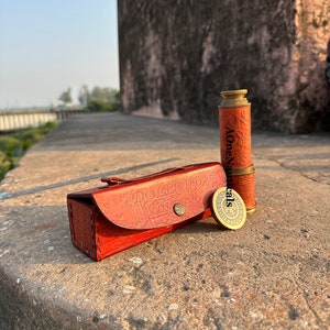 Brass Telescope with Leather Case: Vintage Nautical Spyglass