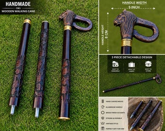 Handcrafted Lion Handle Walking Cane, Victorian Brass, 37 Inch (Copper Antique Finish)