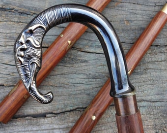 Handcrafted Rosewood Walking Cane: Elephant Carved Victorian Style