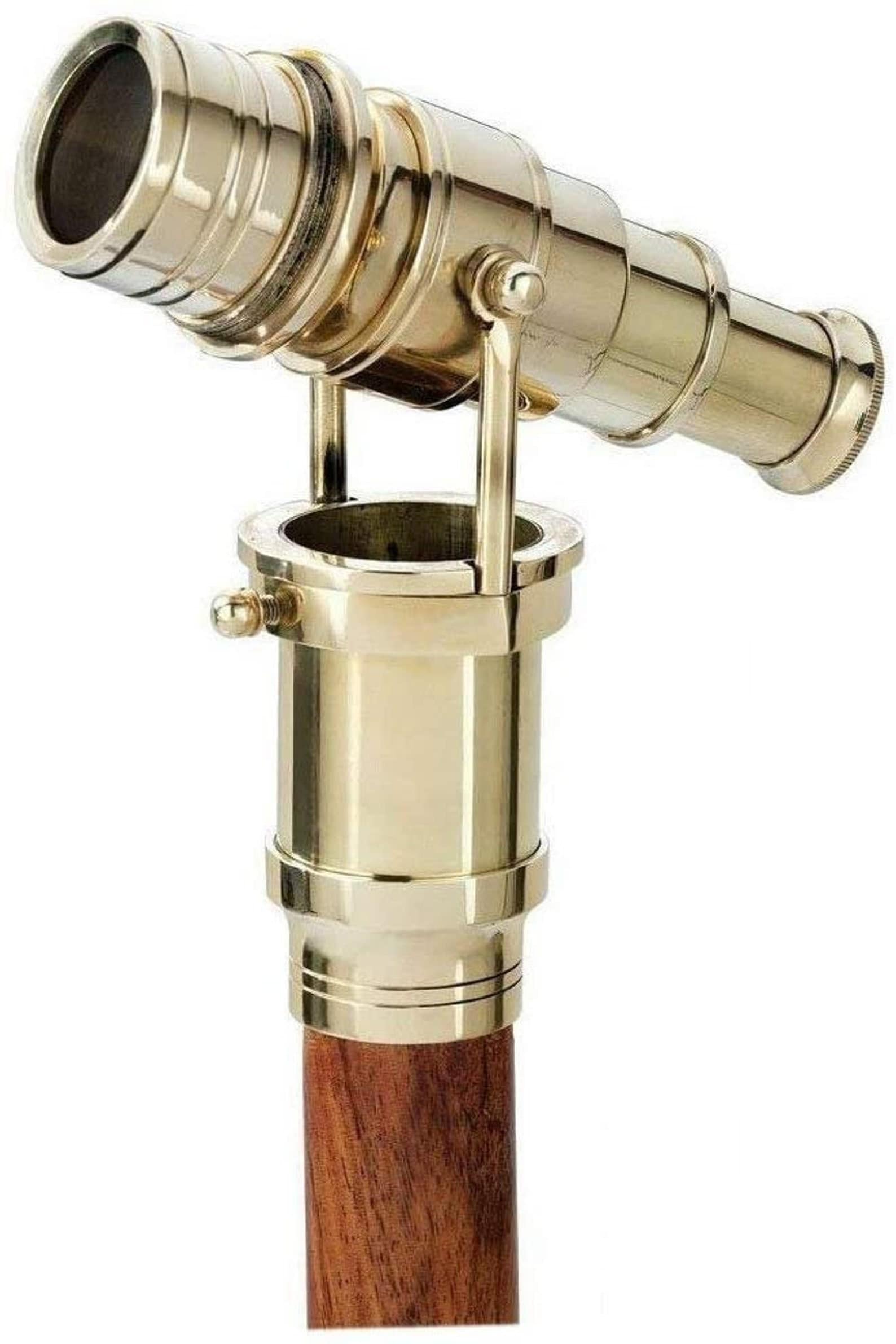 Nautical Brass Telescope Walking Cane: Handmade Rosewood Steampunk Stick