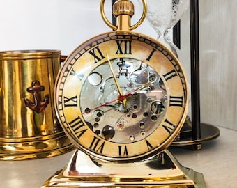 Brass Desk Clock, Vintage Style Trophy, Decorative Table Top