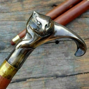 CAT STYLE Designer brass-Walking cane-Wands-walking stick-Wooden Victorian Best For  Him And Her