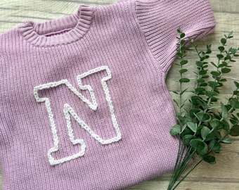 Personalised hand embroidered knitted jumper, Personalised jumper, Made to Order named jumper, baby jumper, named knitted, Initial, sweater
