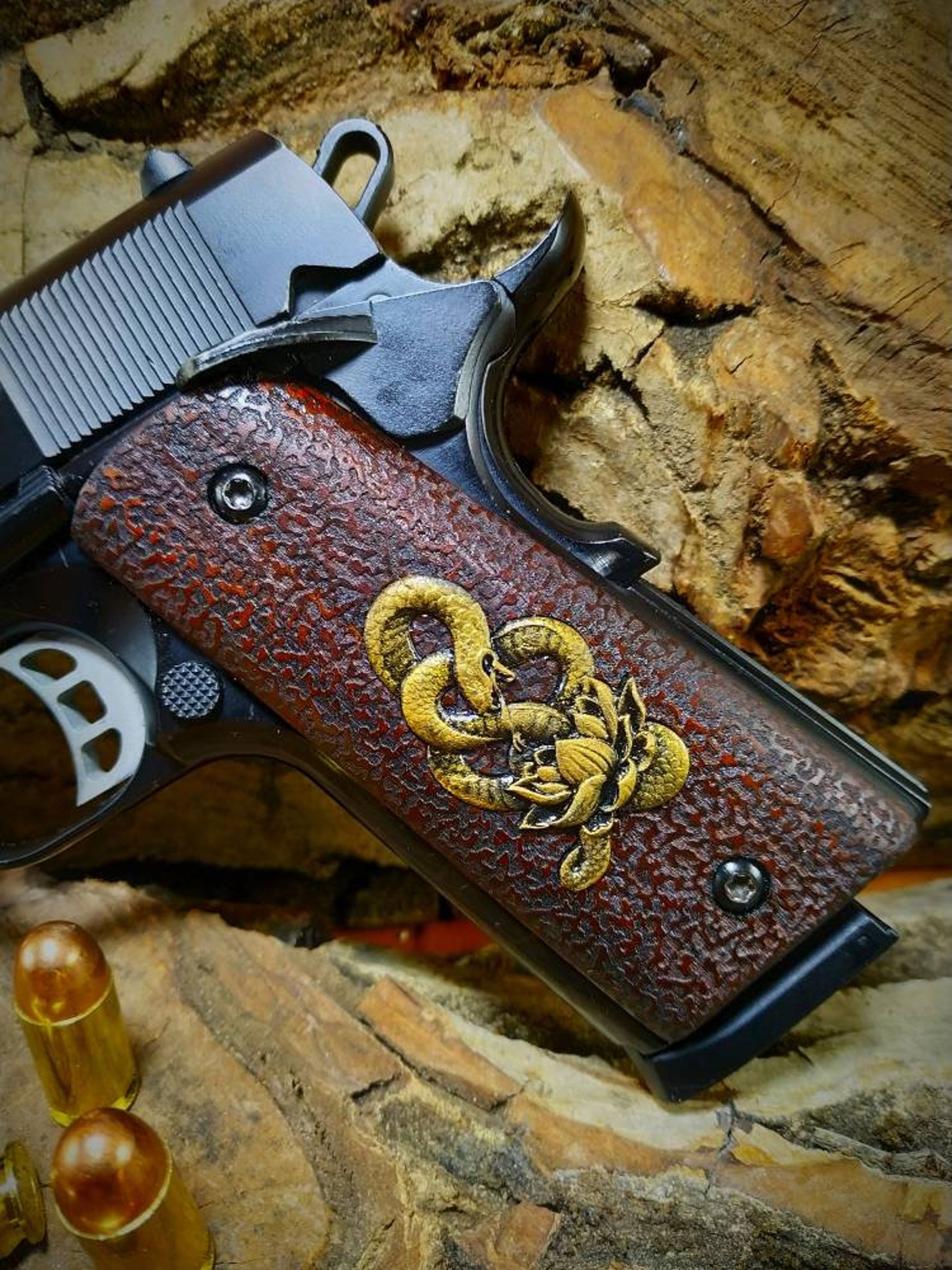 1911 full size grips with snake&lotus items. Etsy