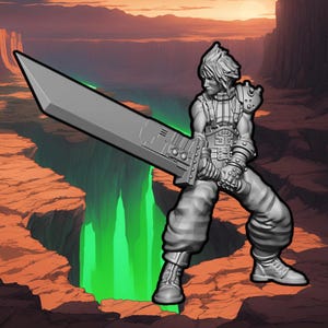 Fabled Fantasy - Claude Strafe, Mercenary - 40mm scale STL File for 3D Printing, Final Fantasy Cloud inspired miniature for wargaming