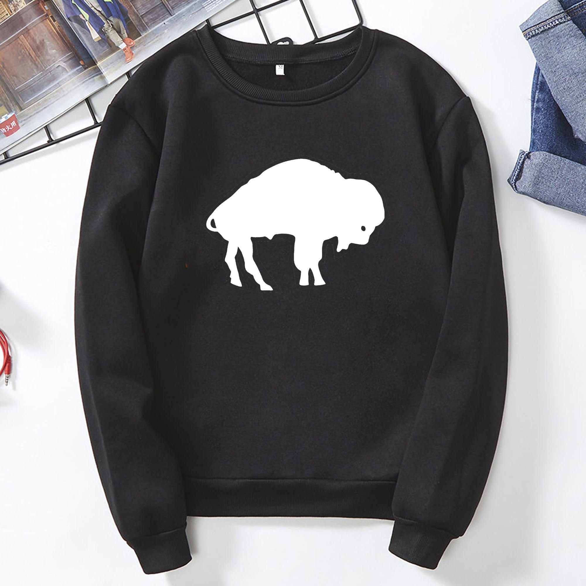 Bleached Buffalo Crew Neck Sweatshirt Bison Sweatshirt Etsy