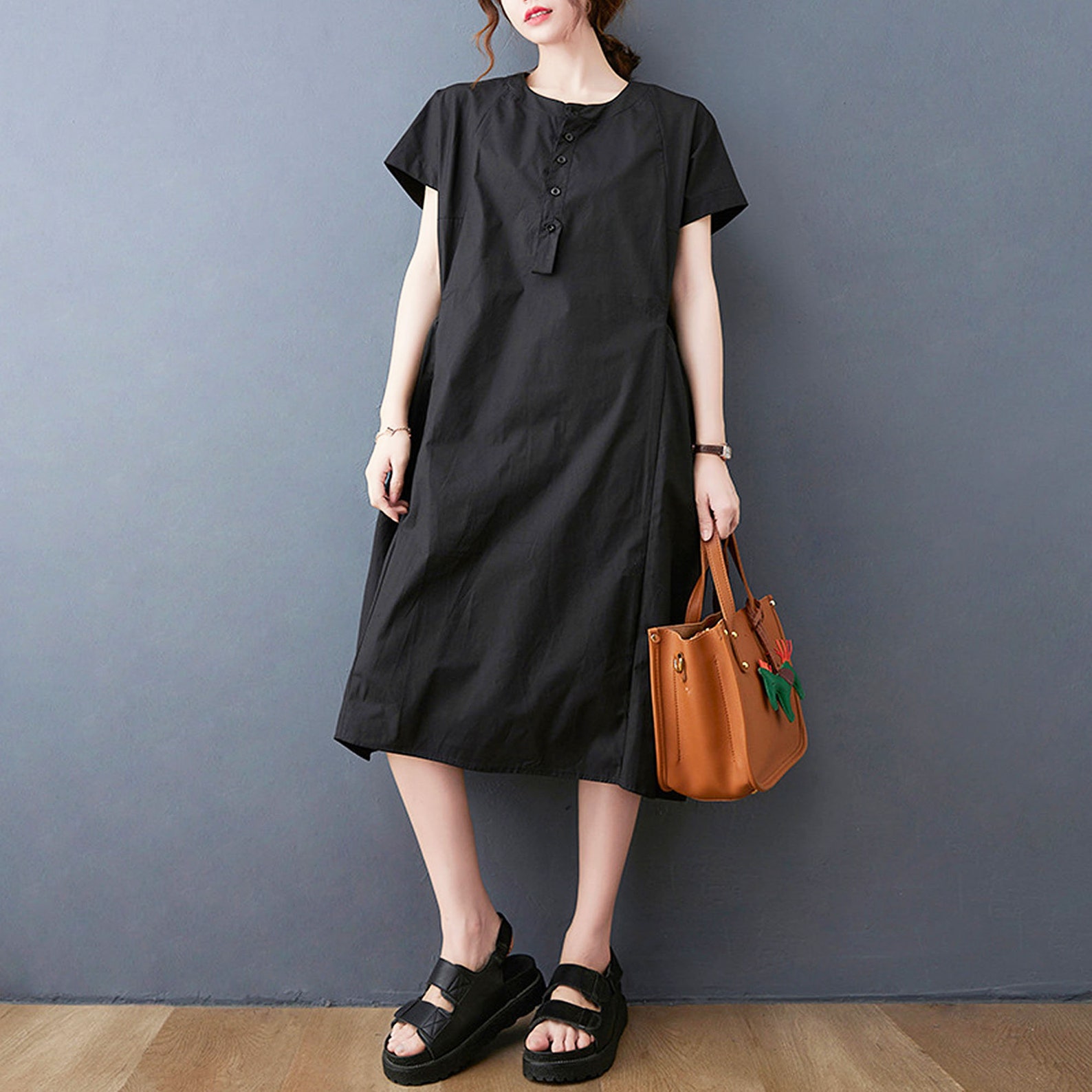 Loose cotton Dress Solid color Dress With pockets Dress Etsy