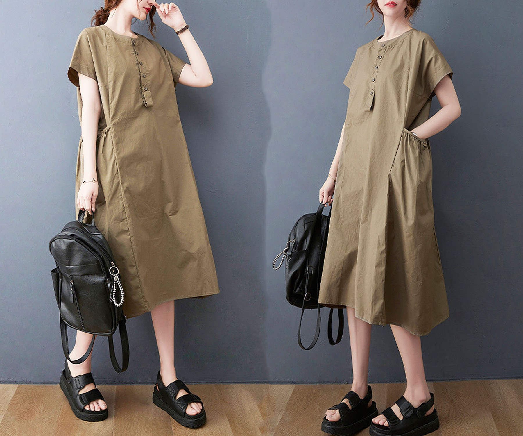 Loose cotton Dress Solid color Dress With pockets Dress Etsy