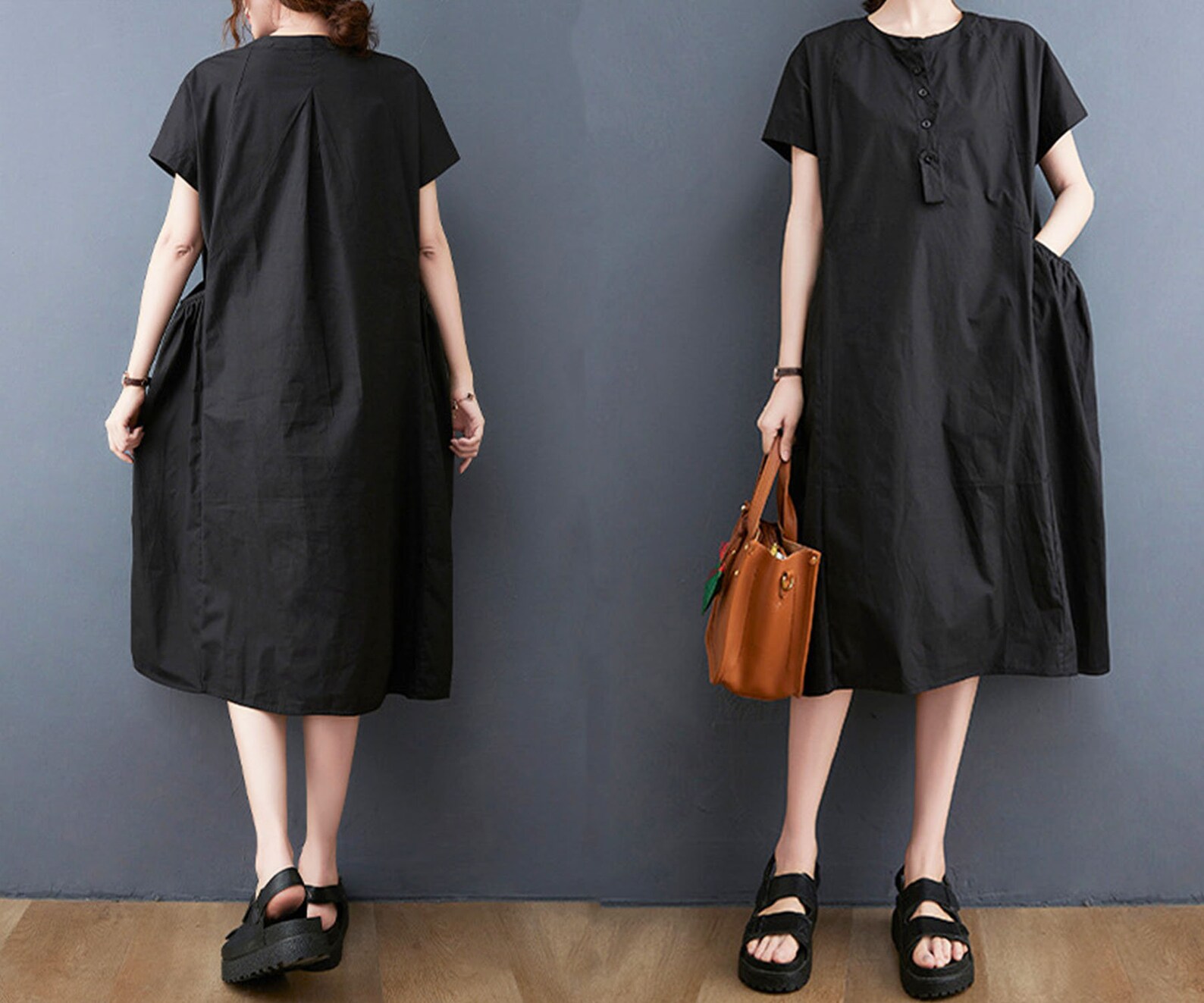 Loose cotton Dress Solid color Dress With pockets Dress Etsy