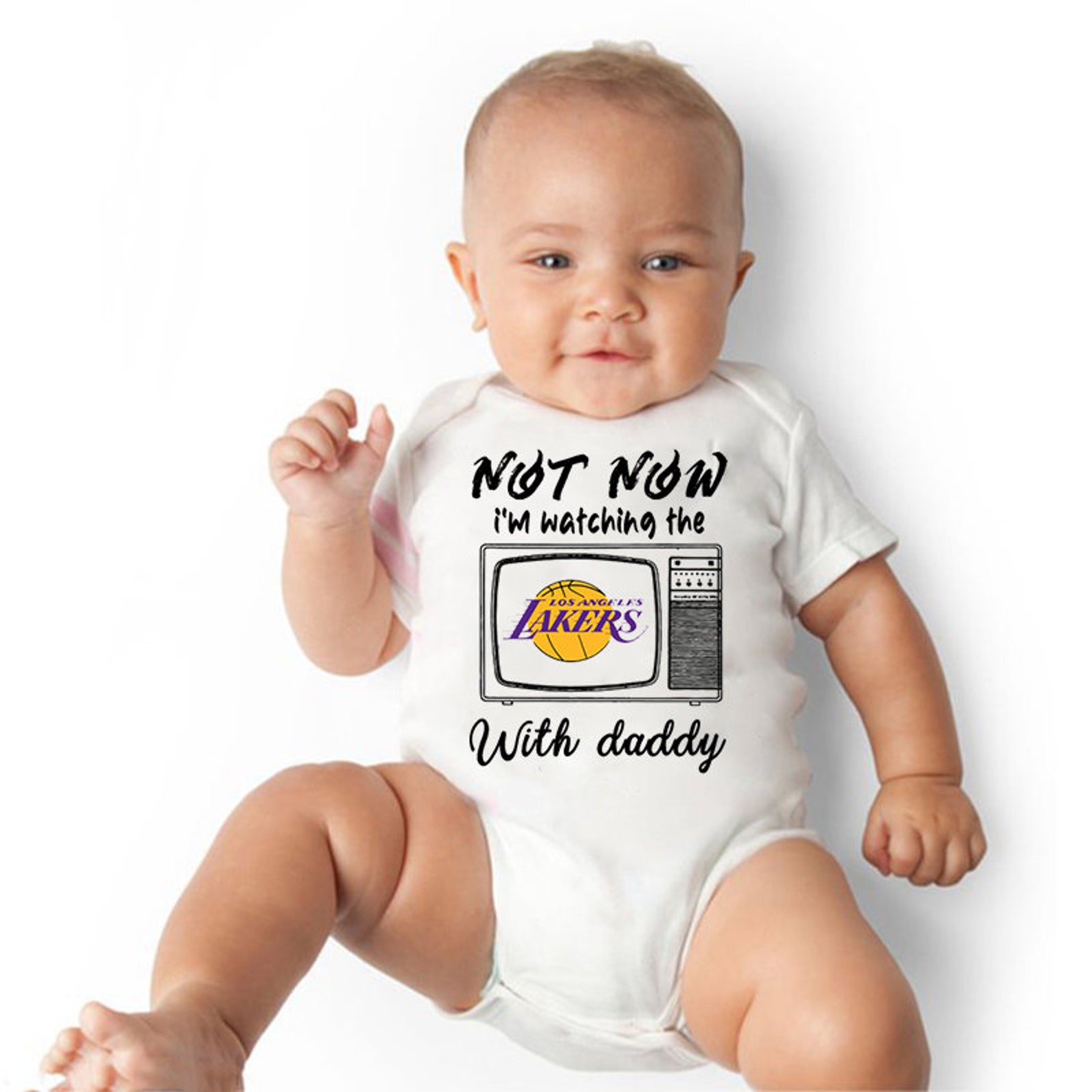 LAKERS Baby Onesie LA Lakers With Daddy NBA Gender Neutral Etsy