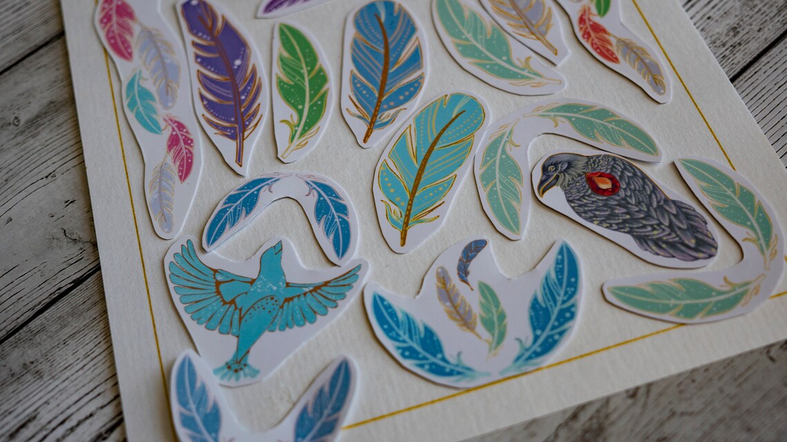 Feathers sticker pack 20 pcs Etsy