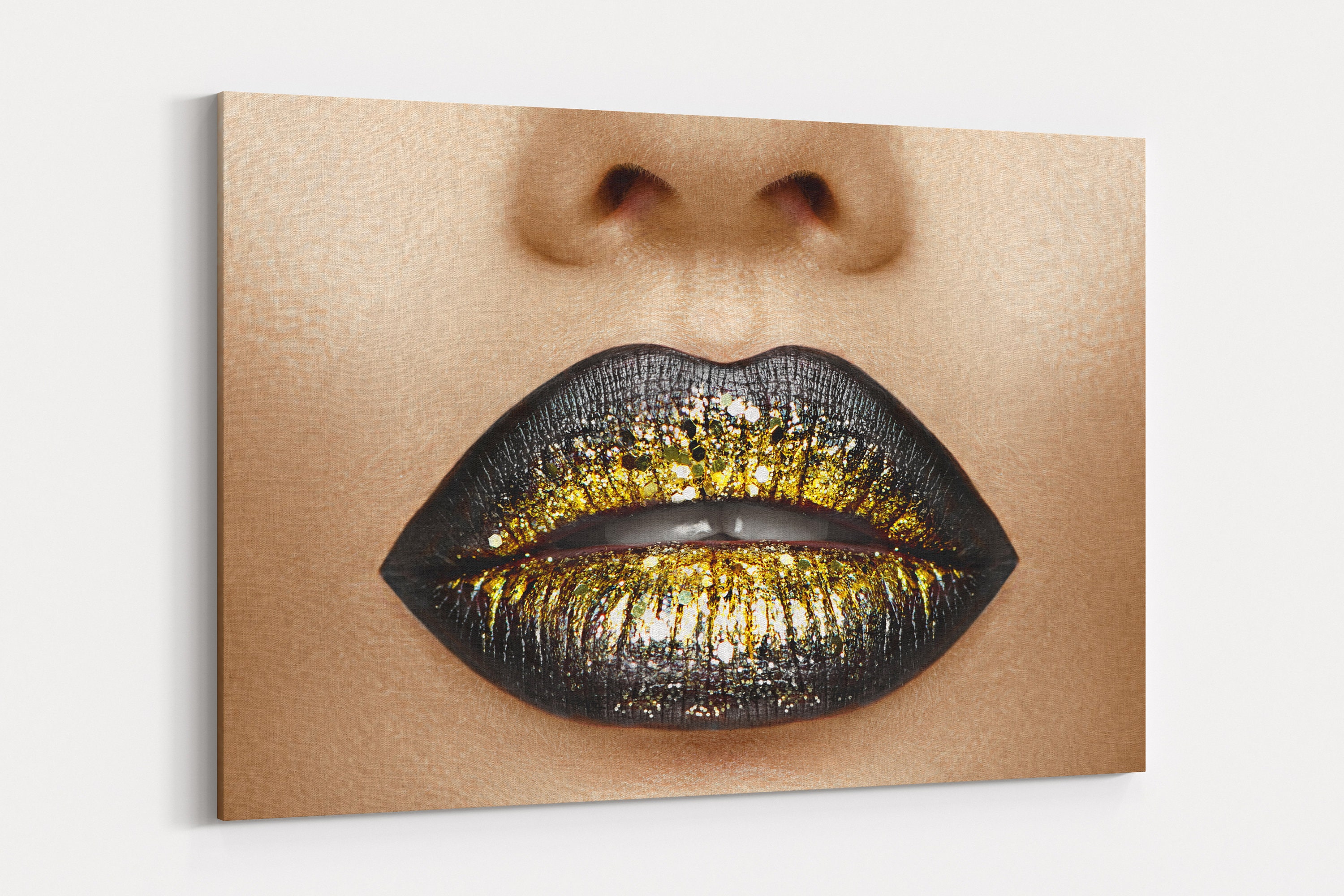 Black and Gold Lips Canvas Prints / Lips Wall Decor Glitter Etsy UK