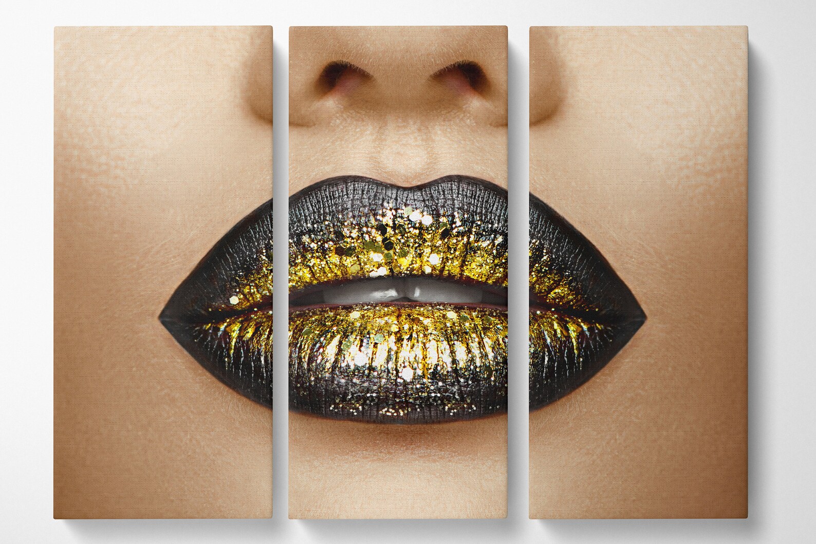 Black and Gold Lips Canvas Prints / Lips Wall Decor Glitter Etsy