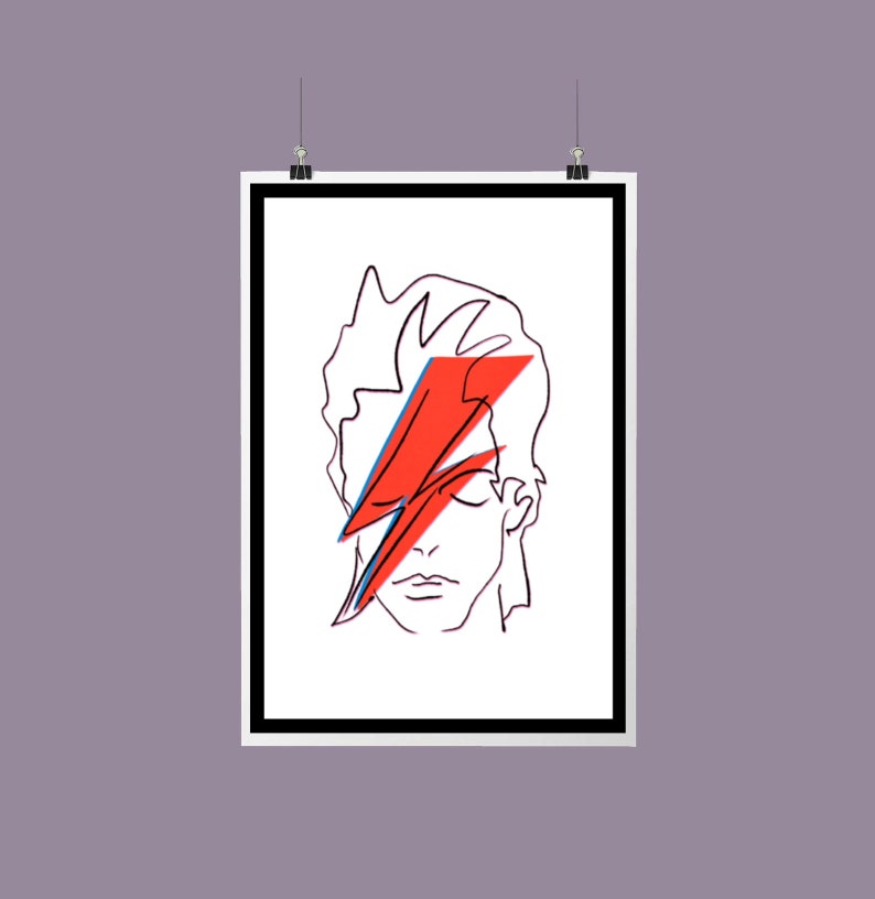 David Bowie Lightning Bolt Outline Wall Art Print | Etsy UK