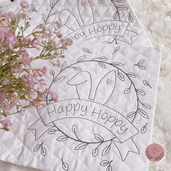 Embroidery Files Outline and Application Happy Hoppy in 5 Size Etsy