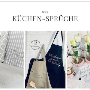 3 x kitchen sayings in German to beautify tea towels, aprons, tablecloths...