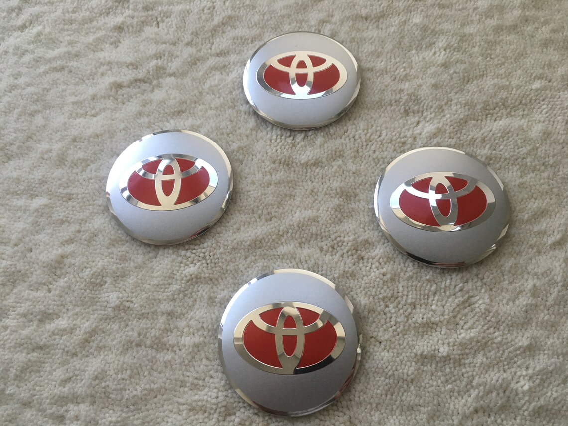 TOYOTA wheel center hub caps stickers 56mm Silver / Red Etsy