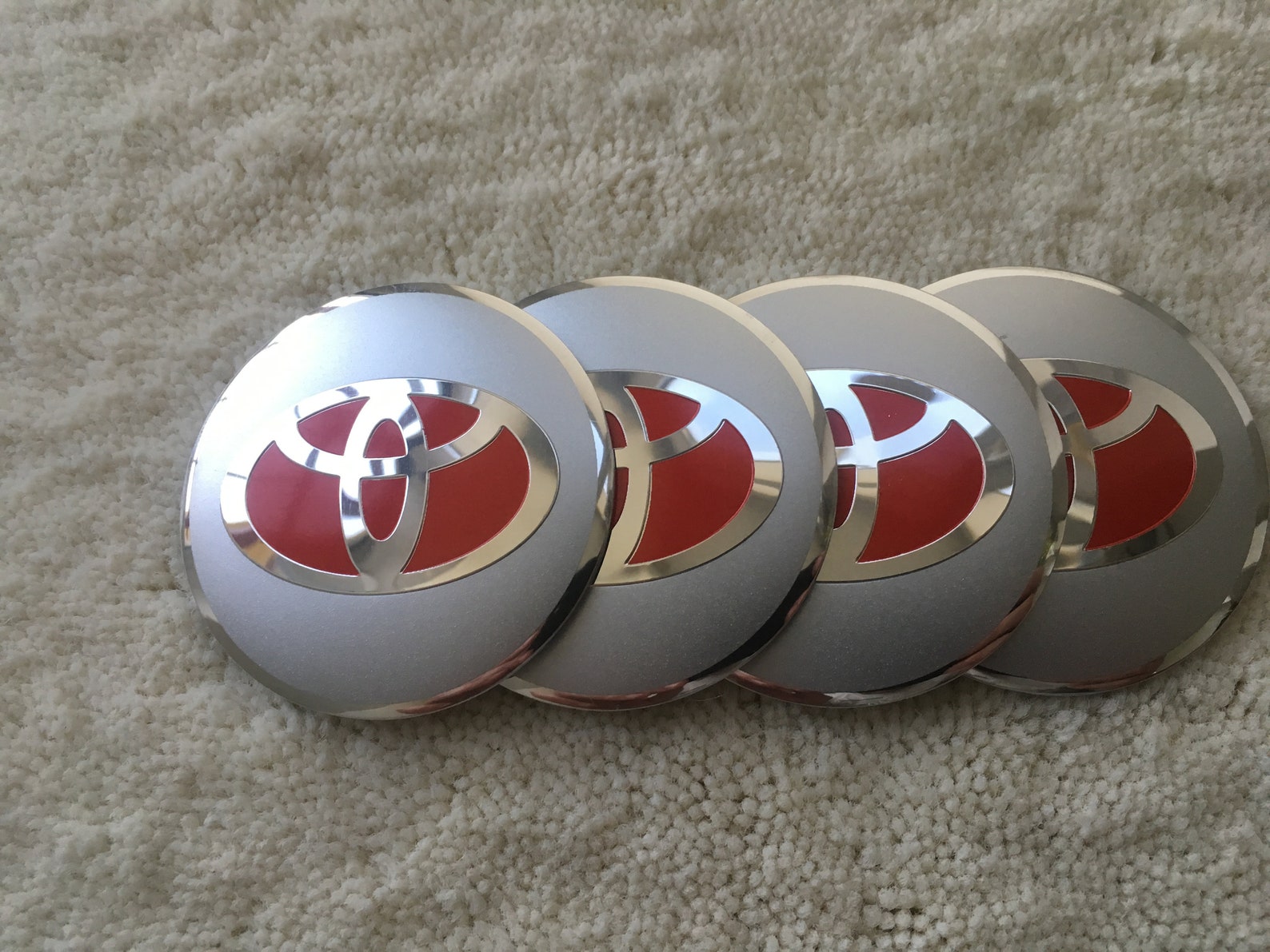 TOYOTA wheel center hub caps stickers 56mm Silver / Red Etsy