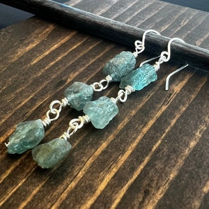 Aquamarine Nugget Dangle Earrings: Sterling Silver, March Birthstone