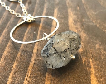 Tourmalinated Quartz Necklace, Sterling Silver Necklace
