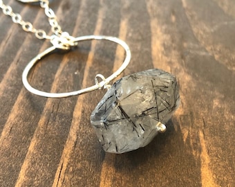 Tourmalinated Quartz Necklace, Sterling Silver Necklace