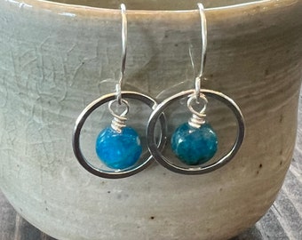 Petite Blue Apatite Earrings, Sterling Silver Earrings, Lightweight Earrings, Gemstone Earrings