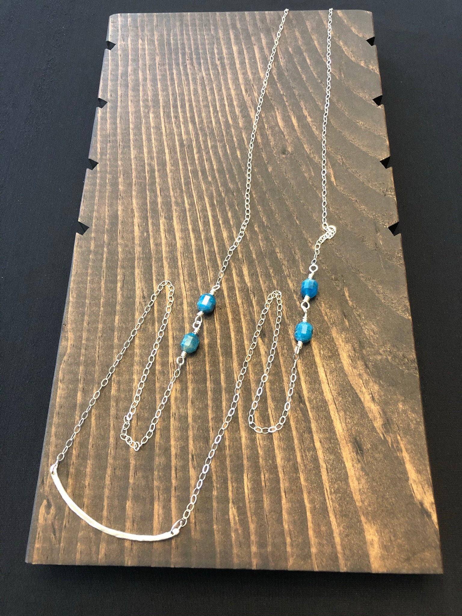 Long Apatite Bar Necklace, Sterling Silver Necklace Long Apatite Bar Necklace, Sterling Silver Necklace