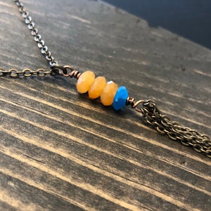 Long Brass Tassel Necklace, Layering Necklace, Carnelian Necklace, Blue Quartz Necklace