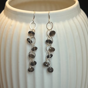 Cascading Smokey Quartz Earrings, Gemstone Earrings, Long Earrings, Dangle Earrings, Sterling Silver Earrings