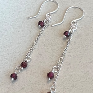 Garnet Dangle Earrings, January Birthstone Earrings, Modern Minimalist Earrings, Waterfall Earrings