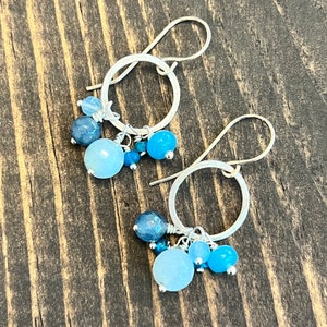 Blue Dangle Earrings, Mixed Blue Gemstone Earrings, September Birthstone Earrings