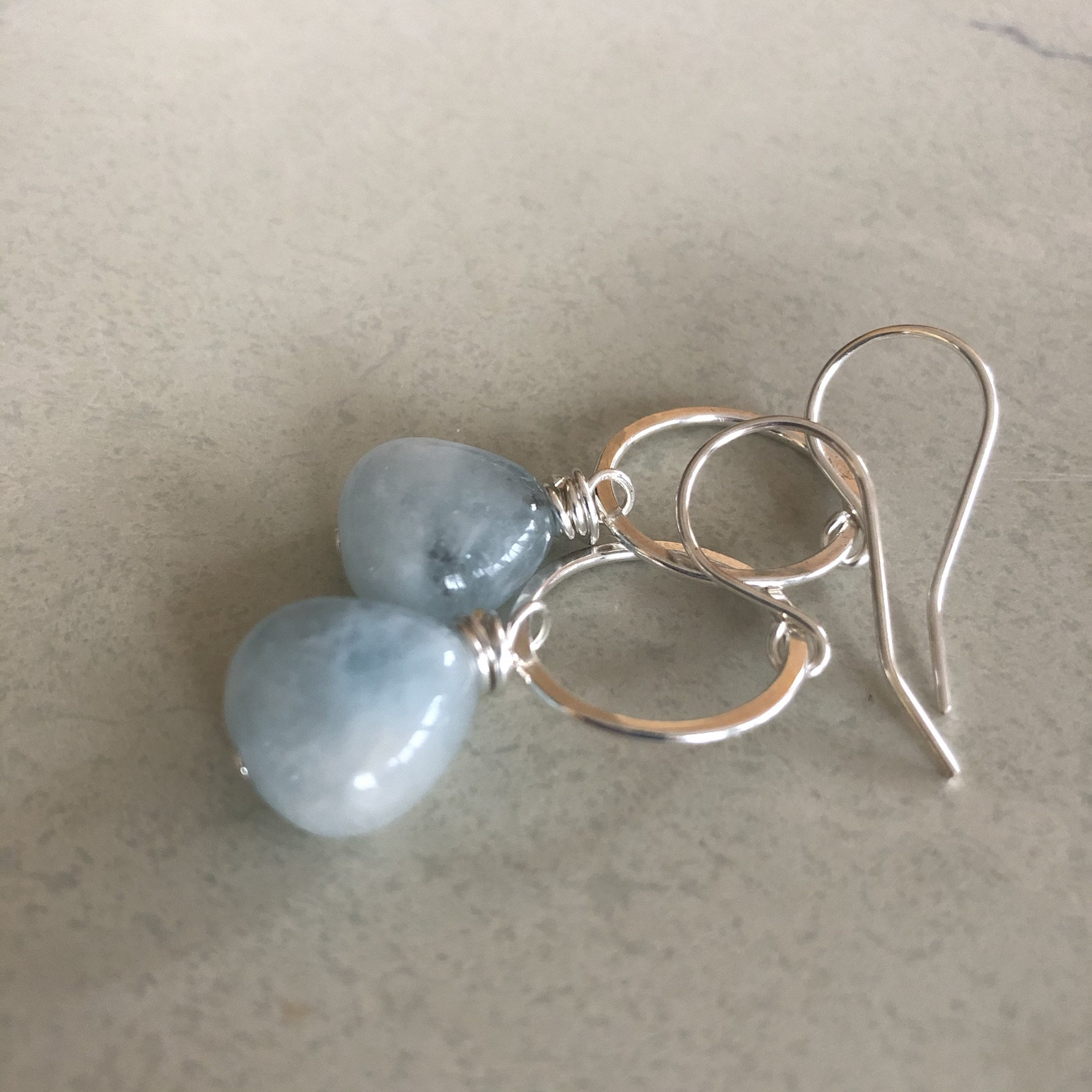 Light Blue Quartz Earrings, Wirewrapped Earrings, Minimalist Earrings