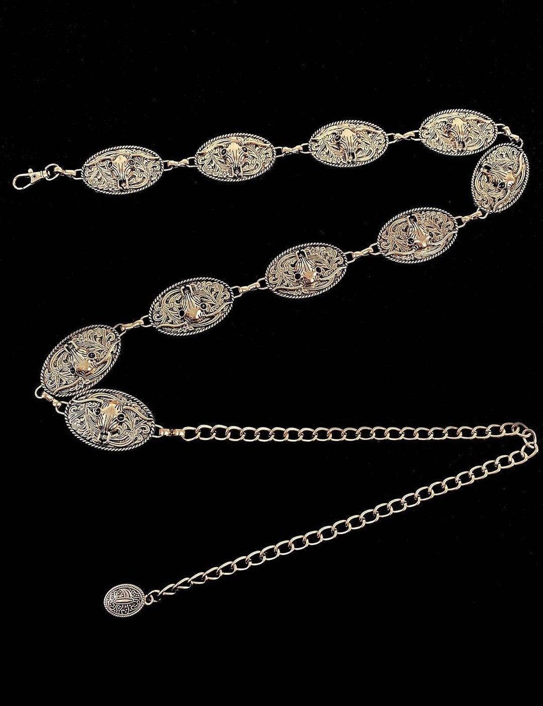 XZQTIVE Women Boho Chain Belts For Dresses Jeans Western Cowgirl Waist Links Belt Adjustable Metal Concho Belt