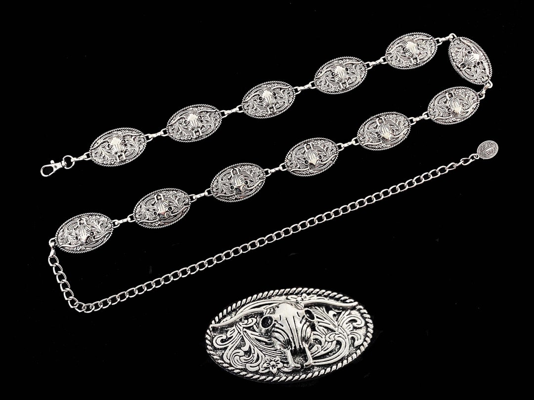 Cowgirl Concho Chain Belt – Western Silver Belt For Dresses & Jeans (S/M/L)