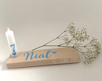 Personalized birthday board, birthday candle, christening, birth gift, table decoration, birthday present, personalized