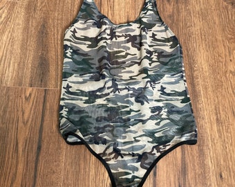 Lace teddy bodysuit military print