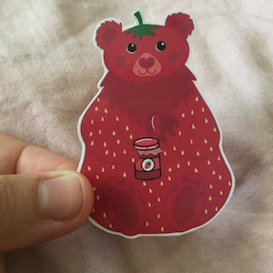 Pegatina de paja-beary, pegatina de animal, pegatina de juego de palabras, pegatina de ordenador portátil, etiqueta de botella de agua, etiqueta de alimentos, etiqueta de oso, pegatina de fruta
