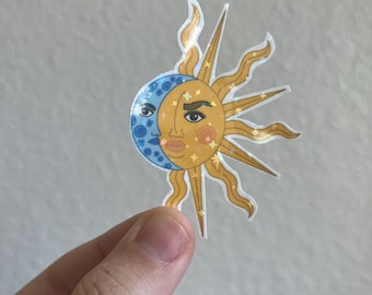 Sun and Moon Sticker, astrology sticker, sun sticker, moon sticker, star sticker, celestial sticker, laptop sticker, water bottle sticker
