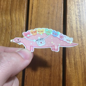 Pegatina de Pink-o-Saurus, pegatina de dinosaurio, pegatina de dinosaurio, pegatina de San Valentín, pegatina de animal, pegatina para portátil, pegatina para botella de agua, pegatina de caramelo