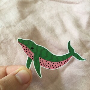 Pegatina de ballena-termelón, pegatina de animal, pegatina del océano, pegatina de ballena, pegatina para portátil, pegatina para botella de agua, pegatina de fruta