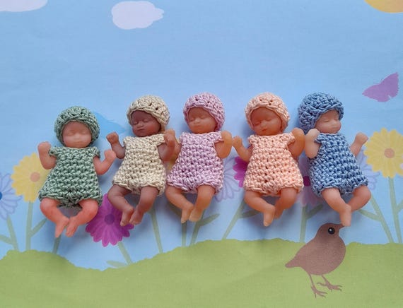 My Mini Baby crochet pattern, pdf, 2.5" romper and beanie hat, fits Zuru silicone doll