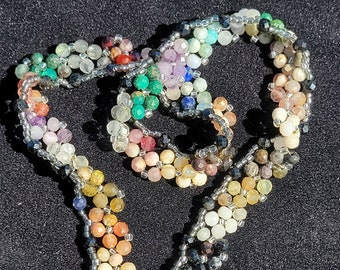 Handsewn clustered gemstone necklace made with genuine stones / rainbow chakra necklace