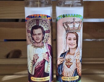 Saint Christopher Briney + Lola Tung Prayer Candle - The Summer I Turned Pretty - Celebrity Prayer Candles - Set of 2 Candles/Stickers