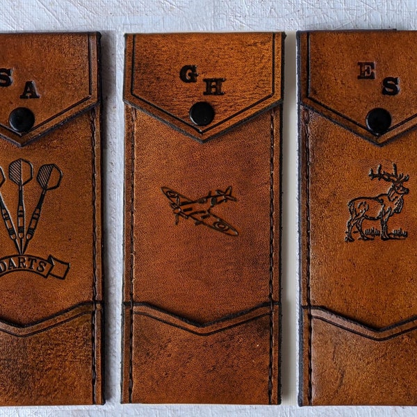 Leather Darts Case - Antique tan with initials and stamp