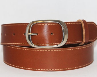 1 1/2" wide Leather Belt - Tan - Plain