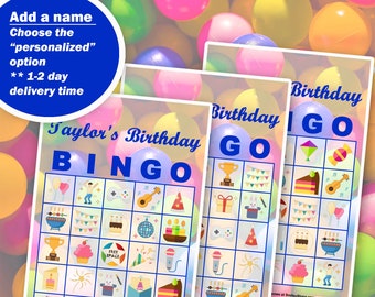 40 Personalized Happy Birthday Bingo Game Prefilled Cards, PDF Printable, Birthday Party Game - Add Your Own Name, Custom Bingo